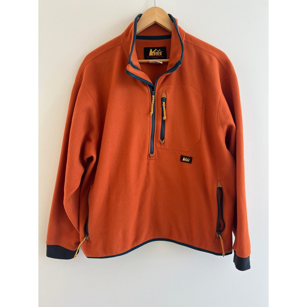Vintage 90s REI Co-op Fleece Pullover L Rust Orange Quarter Zip Gorpcore Outdoor
